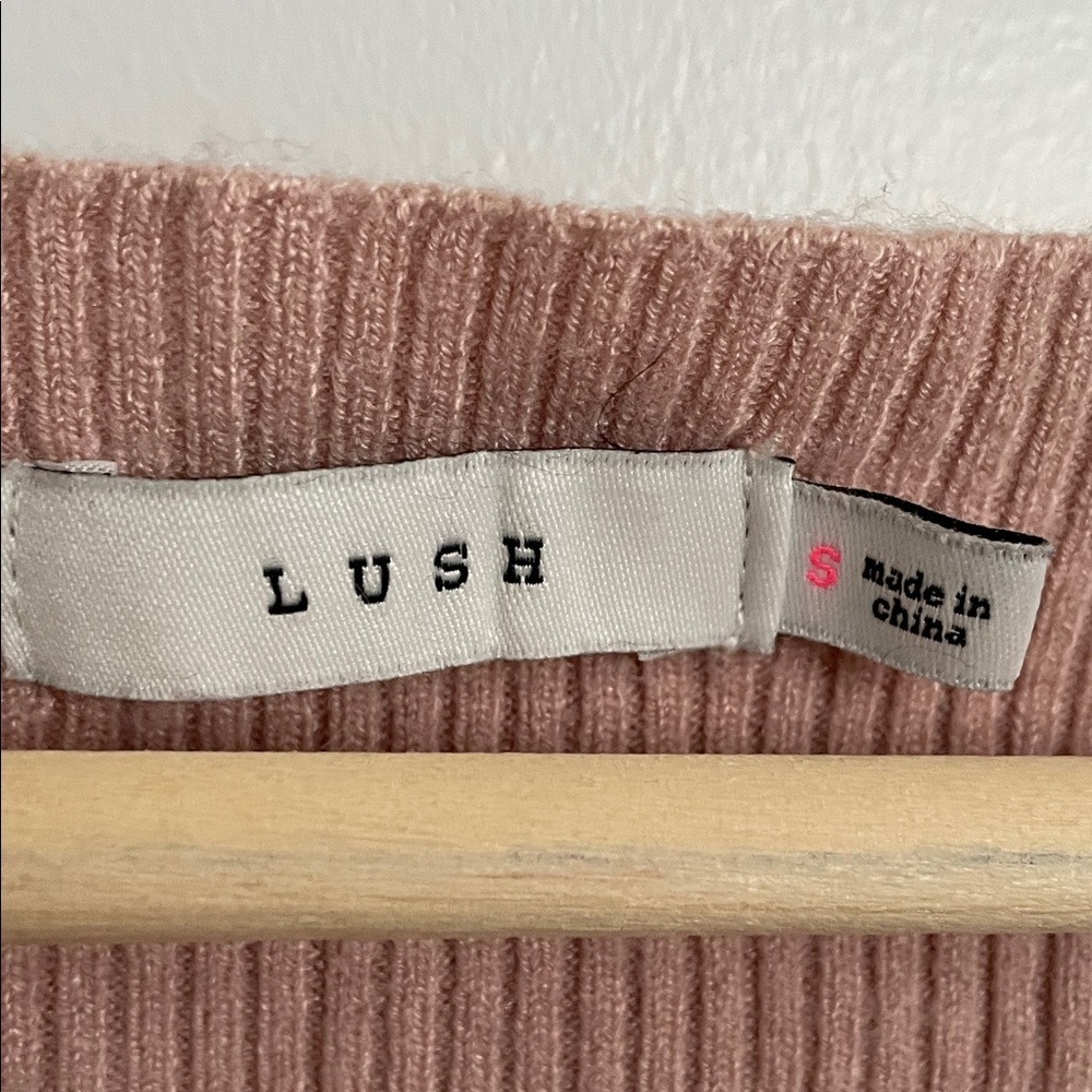 Lush Ribbed Square Neck crop top Blouse in Soft Pink size s - Picture 2 of 8